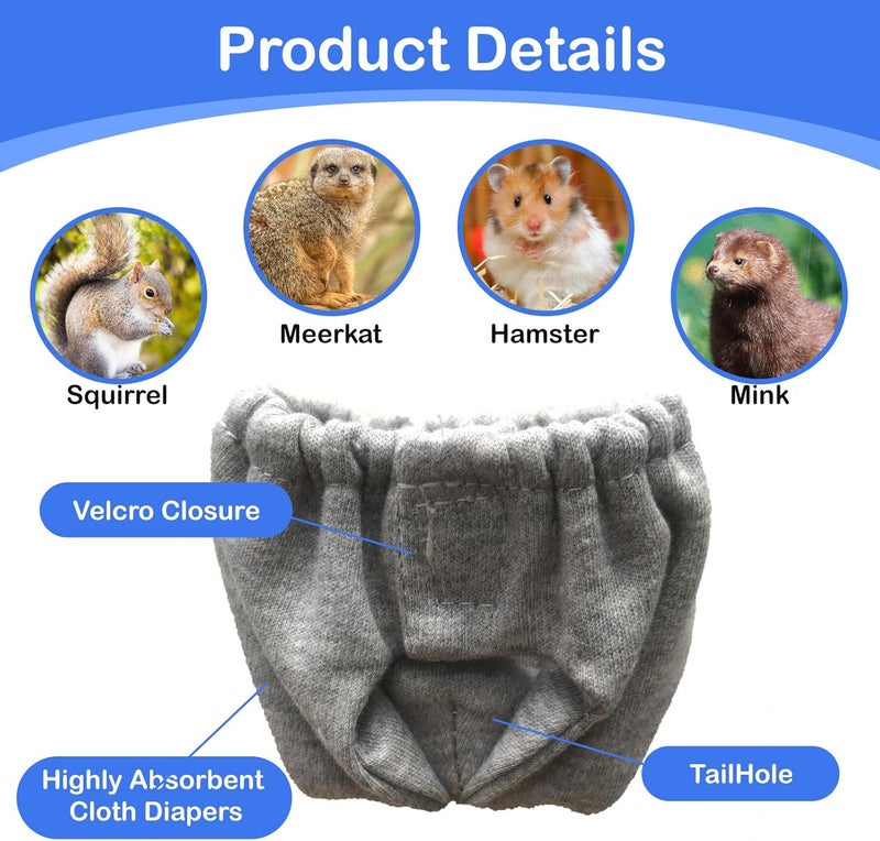 hokable 2PCS Small Pet Diapers,Adjustable Sugar Glider Diapers Climbing Diapers,Washable,Specially Designed for Use on Pet Squirrels Small Medium Guinea Pig. (Grey, M) - Image 4